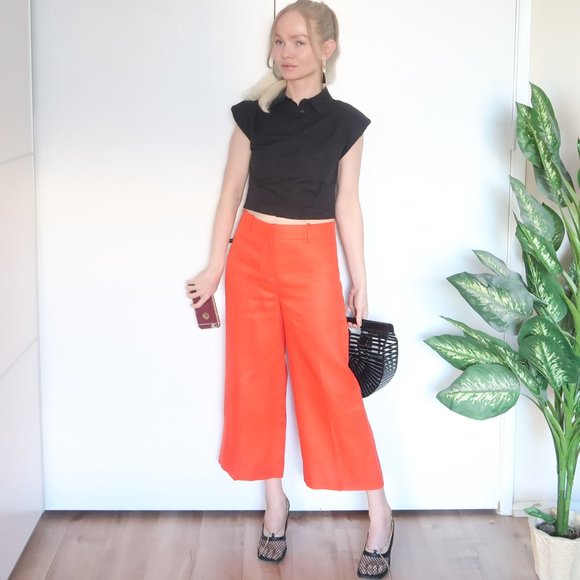 J. Crew Gazebo Linen High Rise Wide Leg Crop Pants / Culottes Orange / Red